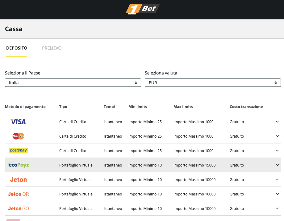 1Bet Registrazione Account