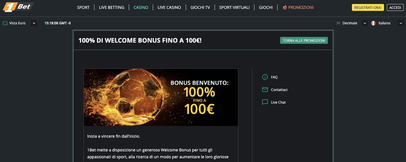 1Bet Bonus Scommesse